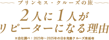 プリンセス・クルーズの旅 2人に1人がリピーターになる理由 ※自社調べ：2023年〜2025年の日本発着クルーズ乗船者