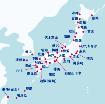 日本発着クルーズの寄港地マップ